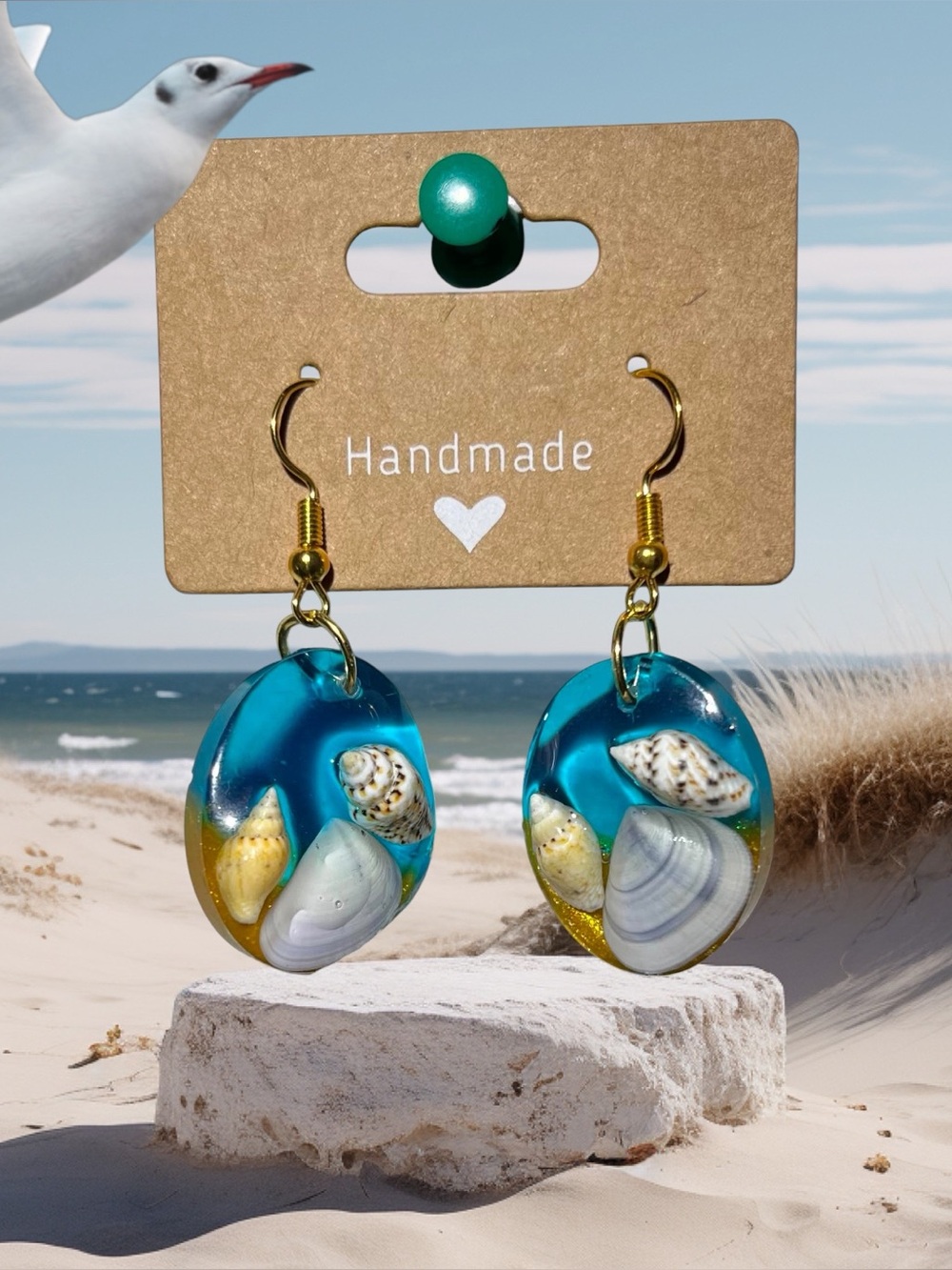 Teal Shell Drop Earrings -